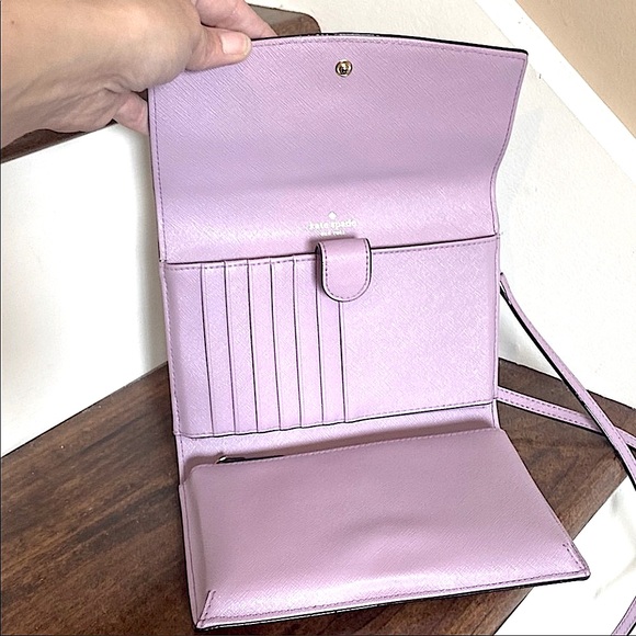 Kate Spade Bright Lavender Leather Mini Crossbody Bag Clutch Wallet 14K Gold - Picture 6 of 12